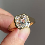 2CT Asscher Cut IGI Lab Diamond Solitaire Ring, 14K Gold Bezel Set image 2