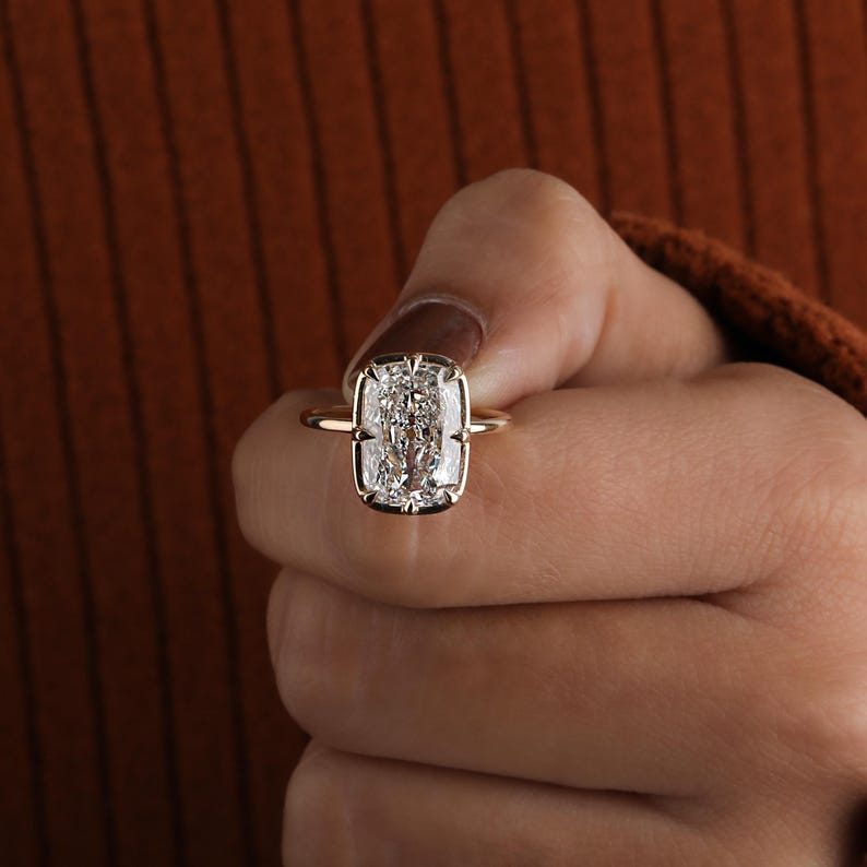 5.00 ct Elongated Cushion Lab Grown Diamond Engagement Ring: Vintage Solitaire Style image 6