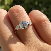 1 CT Asscher Cut Lab Grown Diamond Engagement Ring, Bezel Setting Three Stone Ring Side Pear Cut Stones, 14K Solid Gold Wedding Ring