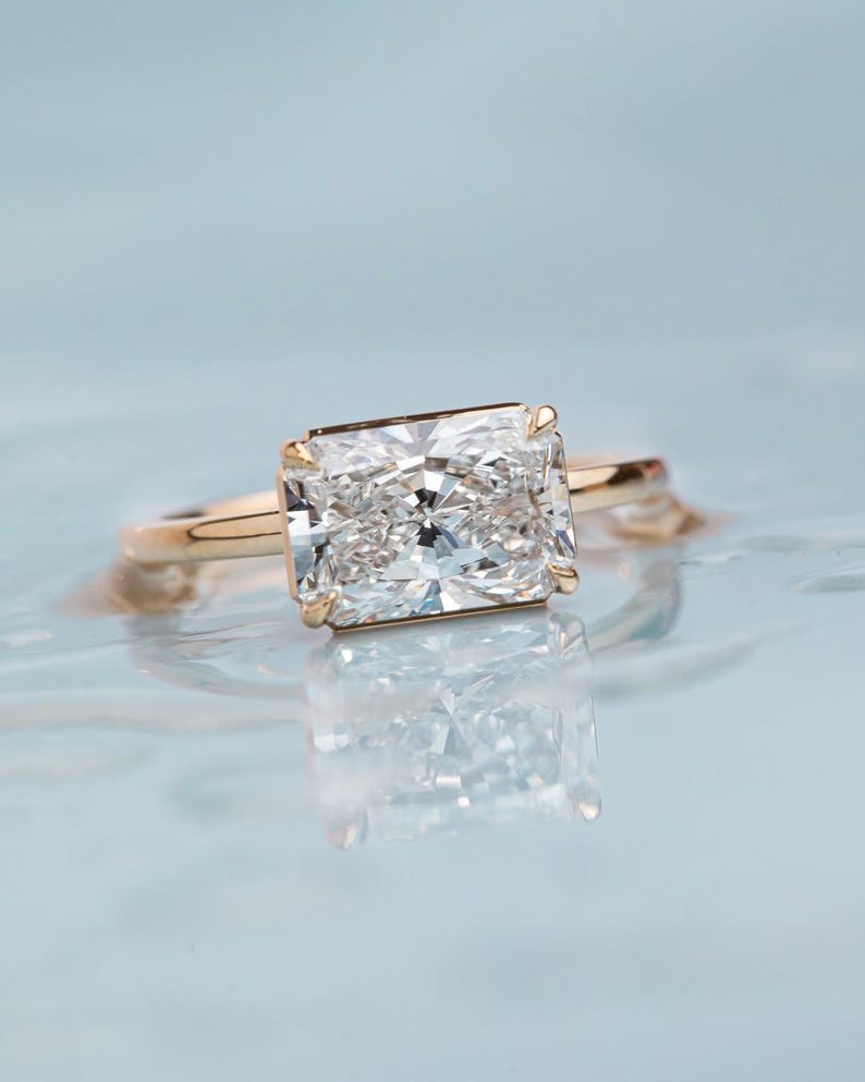Radiant Cut Diamond Engagement Ring 14K Gold Solitaire Ring Classic Rectangular Diamond Ring, Elegant Proposal Ring, Minimalist Fine Jewelry image 2