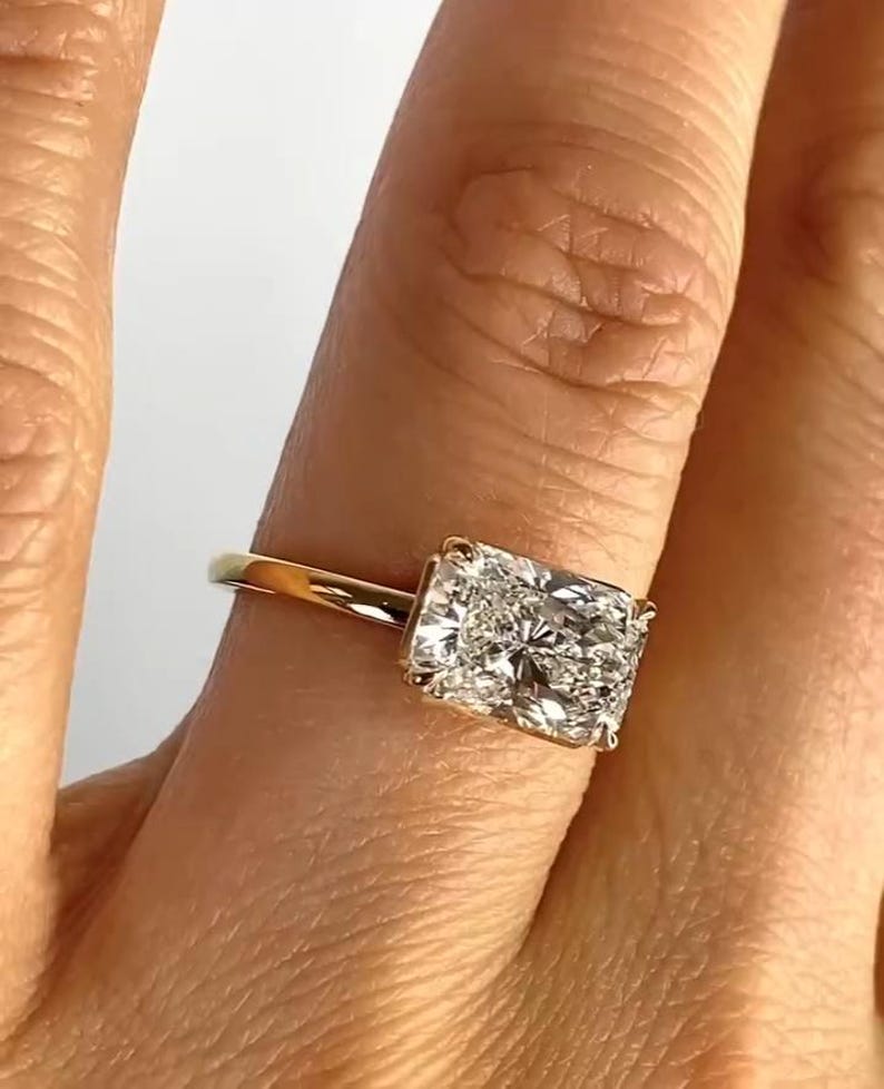 Radiant Cut Diamond Engagement Ring 14K Gold Solitaire Ring Classic Rectangular Diamond Ring, Elegant Proposal Ring, Minimalist Fine Jewelry image 3
