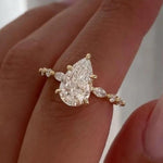 Load image into Gallery viewer, 2CT Pear Moissanite Engagement Ring Pear Solitaire Ring With Marquise and Round Accent Ring Pave Half Eternity Band Pear 14k Solid Gold Ring image 1