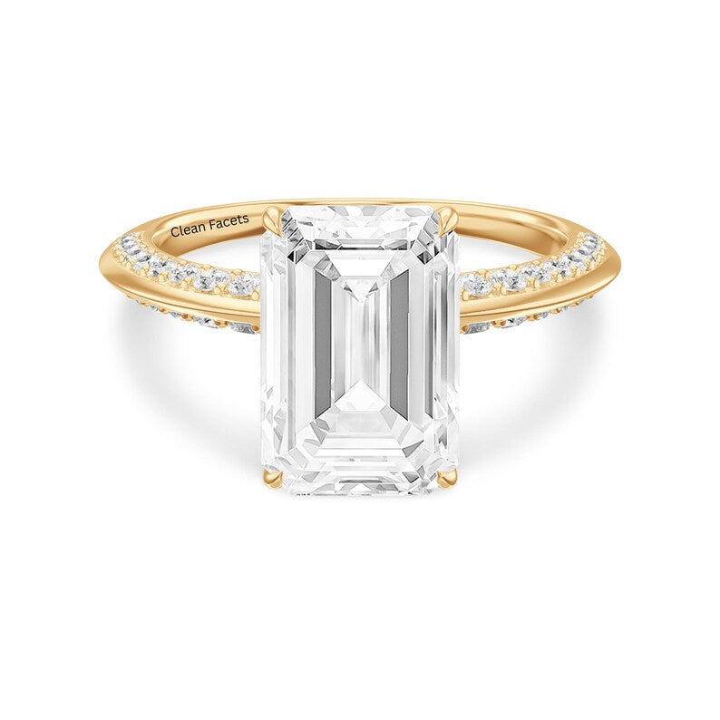 Lab Grown Diamond Emerald Engagement Ring in Yellow Gold Solitaire & 14K Solid Gold Ring