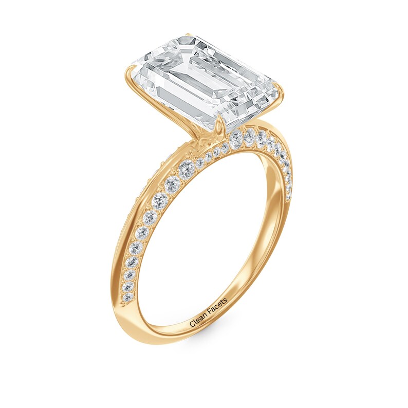 Lab Grown Emerald cut Diamond Solitaire Bridal Engagement Rings for Women in Yellow Gold