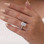 Lab Grown Emerald cut Diamond Solitaire Engagement Ring in 10K Solid White Gold & 925 Silver
