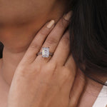 Load image into Gallery viewer, Lab Created Emerald Diamond Solitaire Ring in Sterling Silver for Engagement, Wedding and Proposals