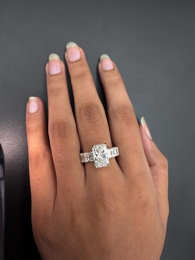 Radiant Cut Lab Diamond Engagement Ring | Gold,Platinum or Silver Prong Set image 5