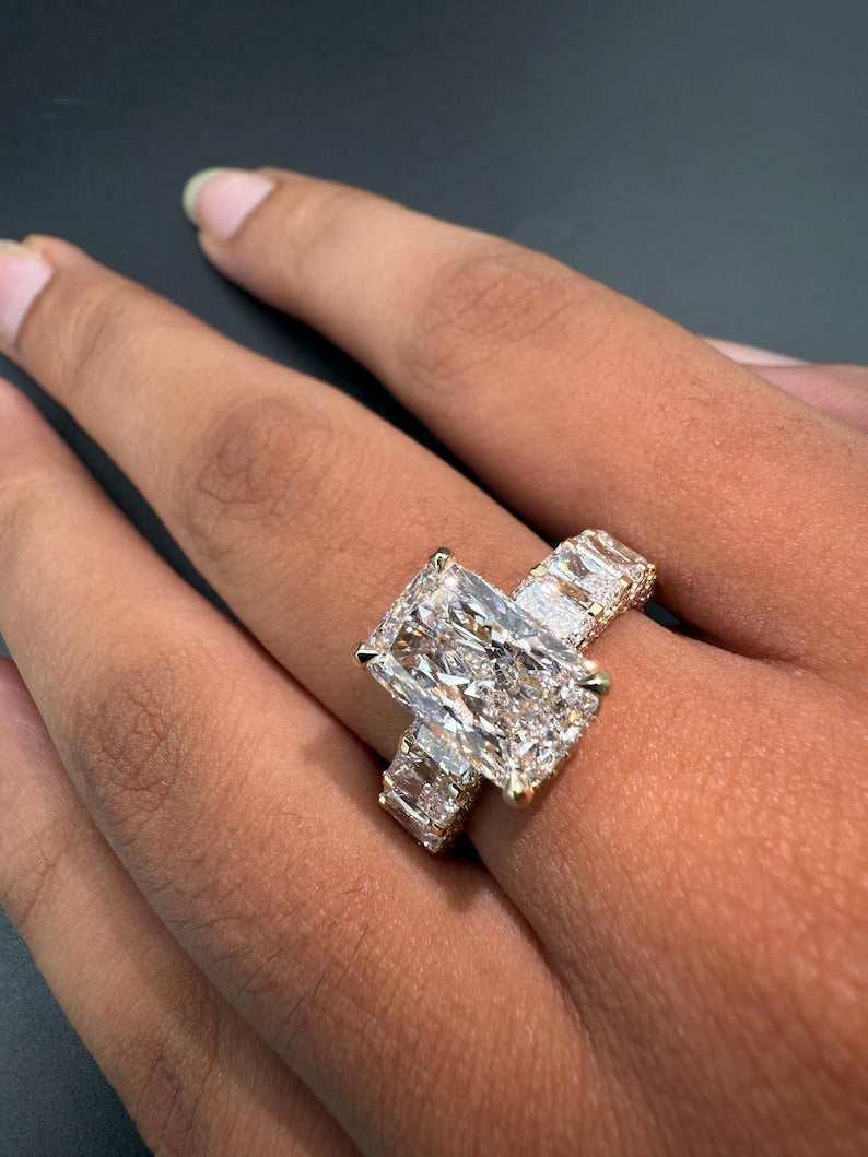 Radiant Cut Lab Diamond Engagement Ring | Gold,Platinum or Silver Prong Set image 8