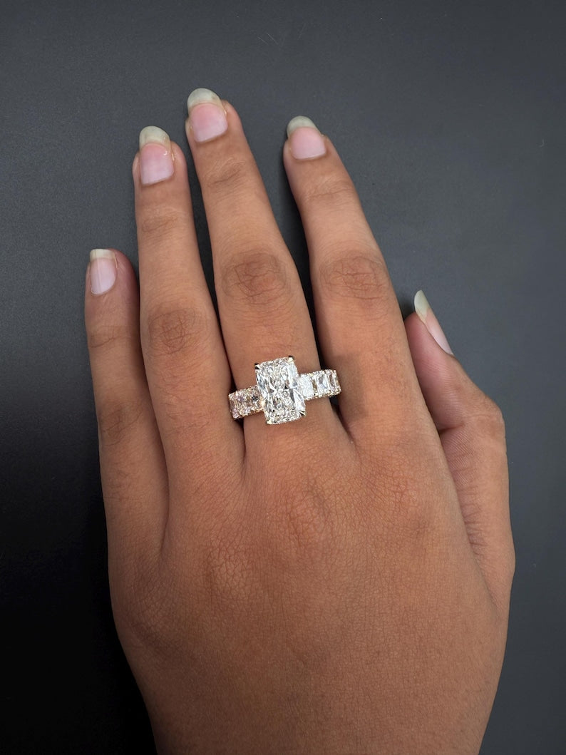 Radiant Cut Lab Diamond Engagement Ring | Gold,Platinum or Silver Prong Set image 7