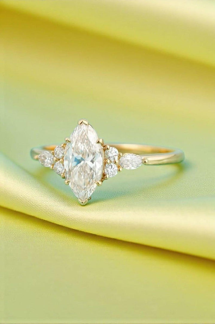 Vintage Marquise Moissanite Engagement Ring, Delicate 14k Gold Diamond Wedding Ring image 3
