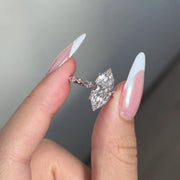 Marquise Moissanite Engagement Ring, Pave Set Band Marquise Ring, 14k Gold 3CT Marquise & Round Accent Ring, 6-Prong Marquise Solitaire Ring image 2