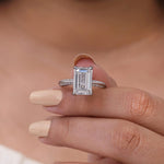Load image into Gallery viewer, Emerald cut Diamond Lab Grown Solitaire Engagement Ring in 14K Solid White Gold &amp; 925 Silver
