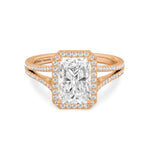 Load image into Gallery viewer, 14K Rose Gold Diamond Halo Engagement Ring for 2 Ct Radiant cut Solitaire in Halo Setting