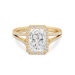 Load image into Gallery viewer, 18K Yellow Gold Solitaire Ring features 1 CT Lab Grown Radiant cut in Halo Setting on Pave Split Shank