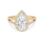 Load image into Gallery viewer, 1 CT Pear Diamond Ring featuring a Halo setting and Pave Split Shank in 18K Solid Yellow Gold for Engagement and wedding