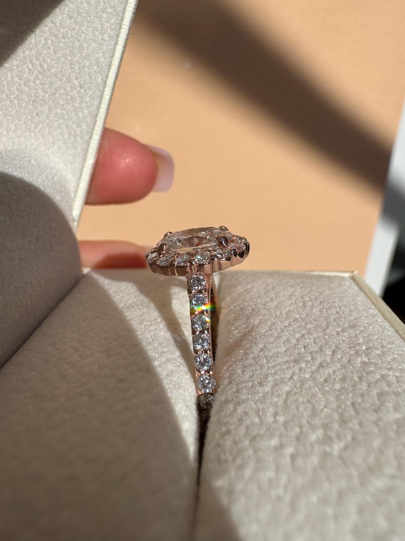 2.50 Carat Oval Lab Grown Diamond Halo 14k Gold Engagement Ring | IGI Certified image 8