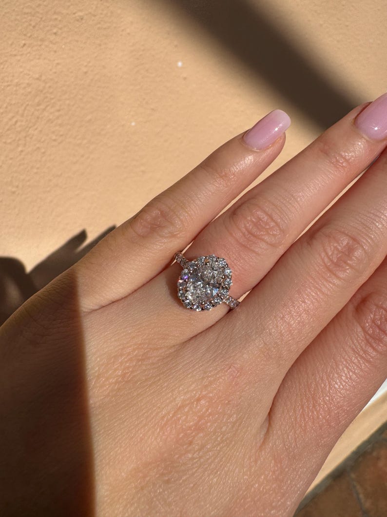 2.50 Carat Oval Lab Grown Diamond Halo 14k Gold Engagement Ring | IGI Certified image 4