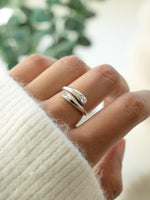 Load image into Gallery viewer, Sterling silver open diamond ring on model