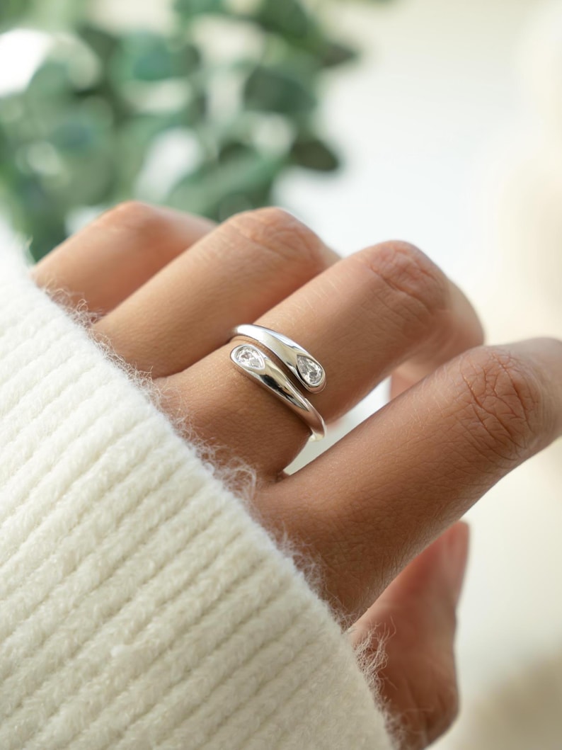 Sterling silver open diamond ring on model