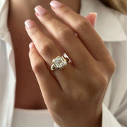 3 Carat Asscher Cut Lab Grown Diamond Solitaire Ring in 14K Yellow Gold Thick Bezel Setting image 1