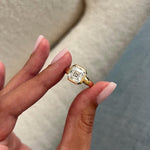 Load image into Gallery viewer, 3 Carat Asscher Cut Lab Grown Diamond Solitaire Ring in 14K Yellow Gold Thick Bezel Setting image 2