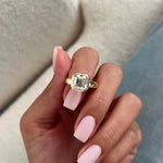 Load image into Gallery viewer, 3 Carat Asscher Cut Lab Grown Diamond Solitaire Ring in 14K Yellow Gold Thick Bezel Setting image 4