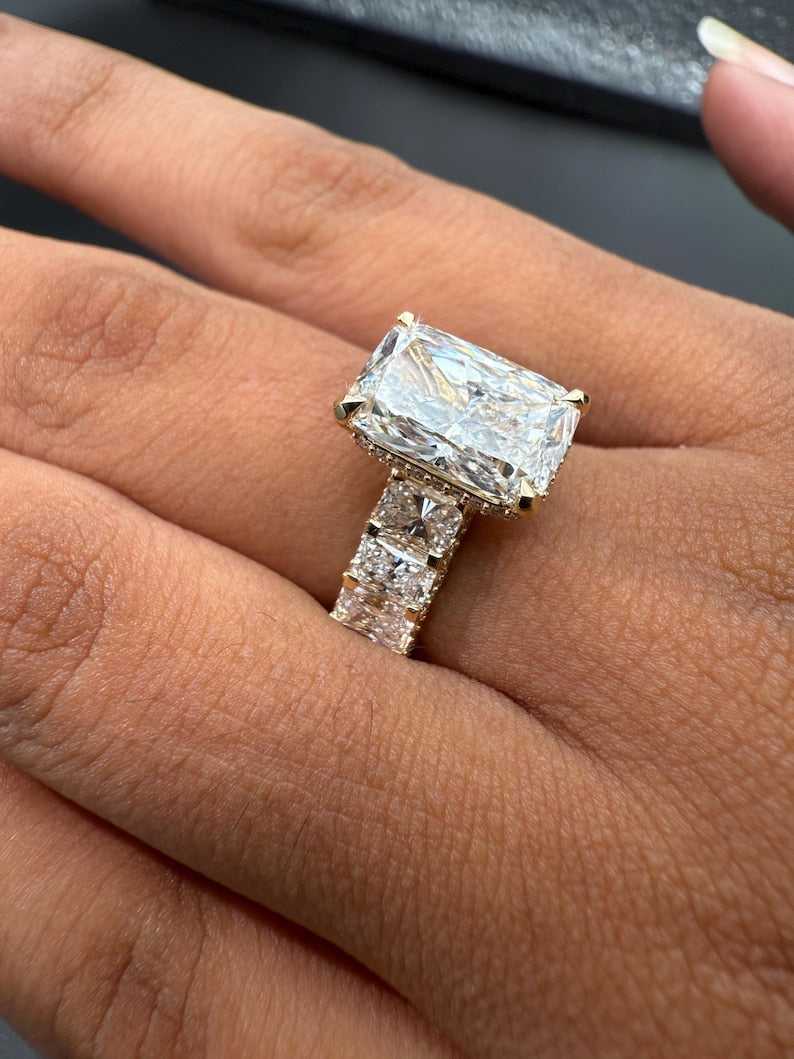 Radiant Cut Lab Diamond Engagement Ring | Gold,Platinum or Silver Prong Set image 4