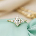 Load image into Gallery viewer, Vintage Marquise Moissanite Engagement Ring, Delicate 14k Gold Diamond Wedding Ring image 2