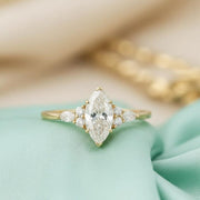 Vintage Marquise Moissanite Engagement Ring, Delicate 14k Gold Diamond Wedding Ring image 2