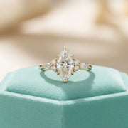 Vintage Marquise Moissanite Engagement Ring, Delicate 14k Gold Diamond Wedding Ring image 1