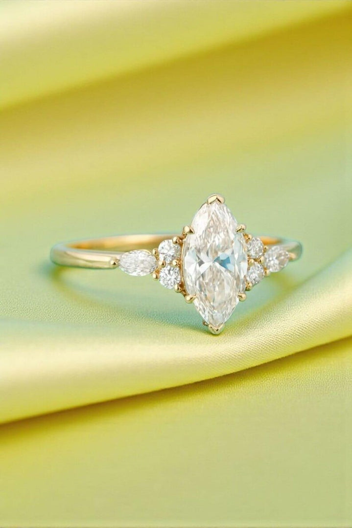 Vintage Marquise Moissanite Engagement Ring, Delicate 14k Gold Diamond Wedding Ring image 4