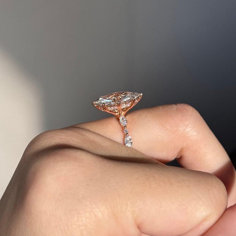 Marquise Moissanite Engagement Ring, Pave Set Band Marquise Ring, 14k Gold 3CT Marquise & Round Accent Ring, 6-Prong Marquise Solitaire Ring image 3