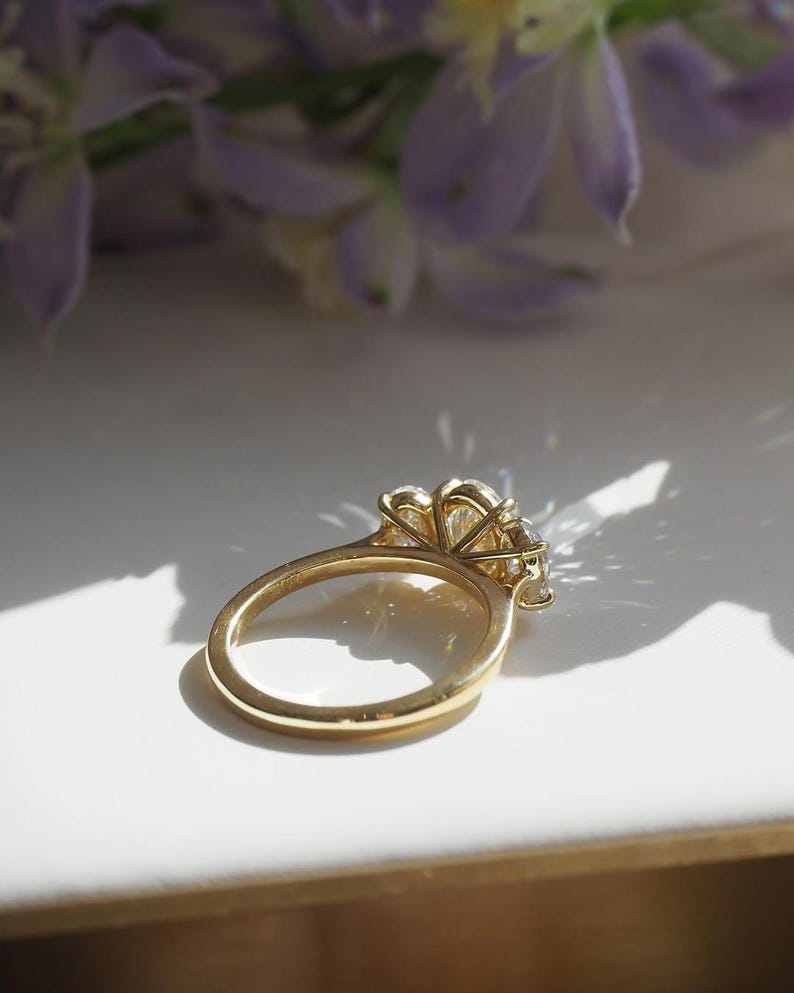Oval Three Stone Engagement Ring, Oval Cut Moissanite Ring, D-VVS1 Oval Trilogy Ring, Oval Wedding Ring for Women, Past-Present-Future Ring. image 7