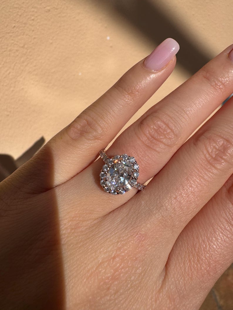 2.50 Carat Oval Lab Grown Diamond Halo 14k Gold Engagement Ring | IGI Certified image 10