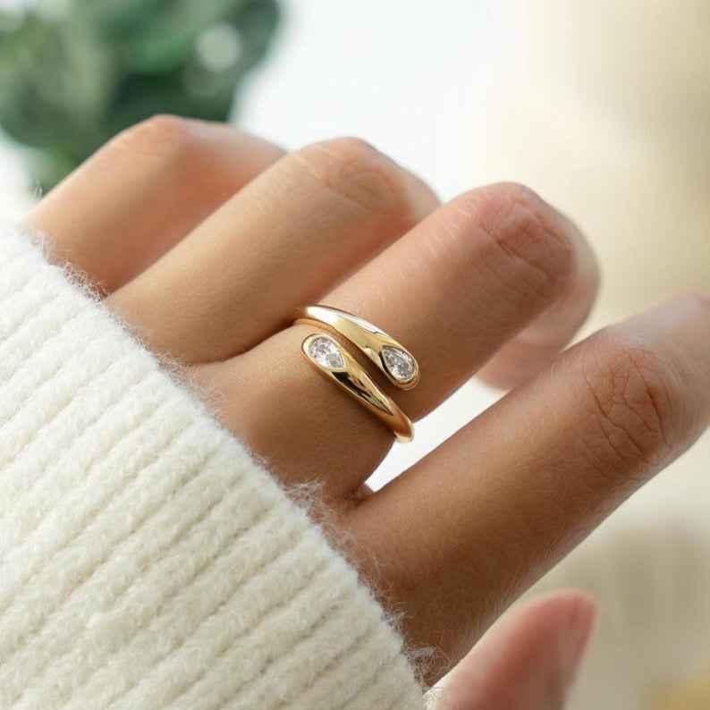 gold spiral cubic zirconia ring on model