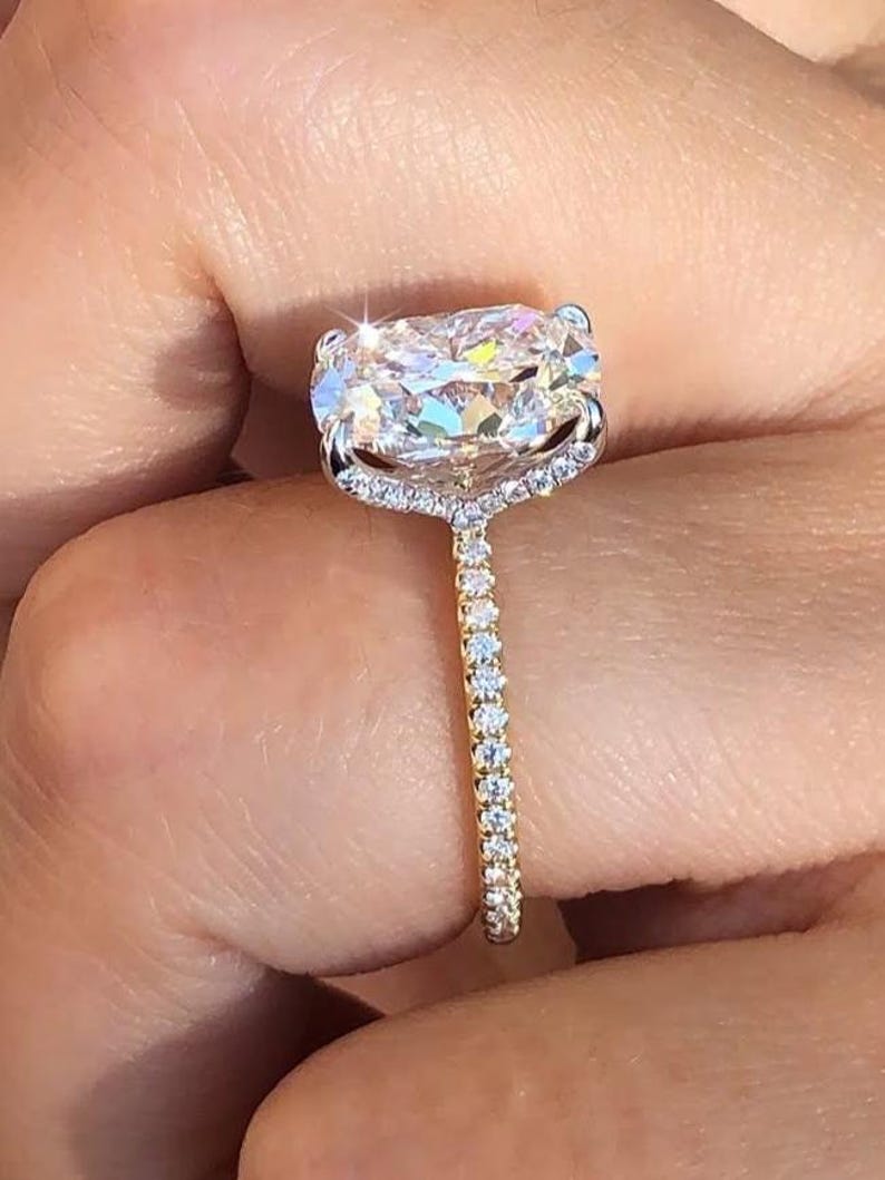 3.5 CT E Color VVS2 Clarity IGI Certified Cushion Cut Lab Grown Diamond Engagement Ring 14K Solid Gold Ring Unique Solitare Wedding Ring image 6