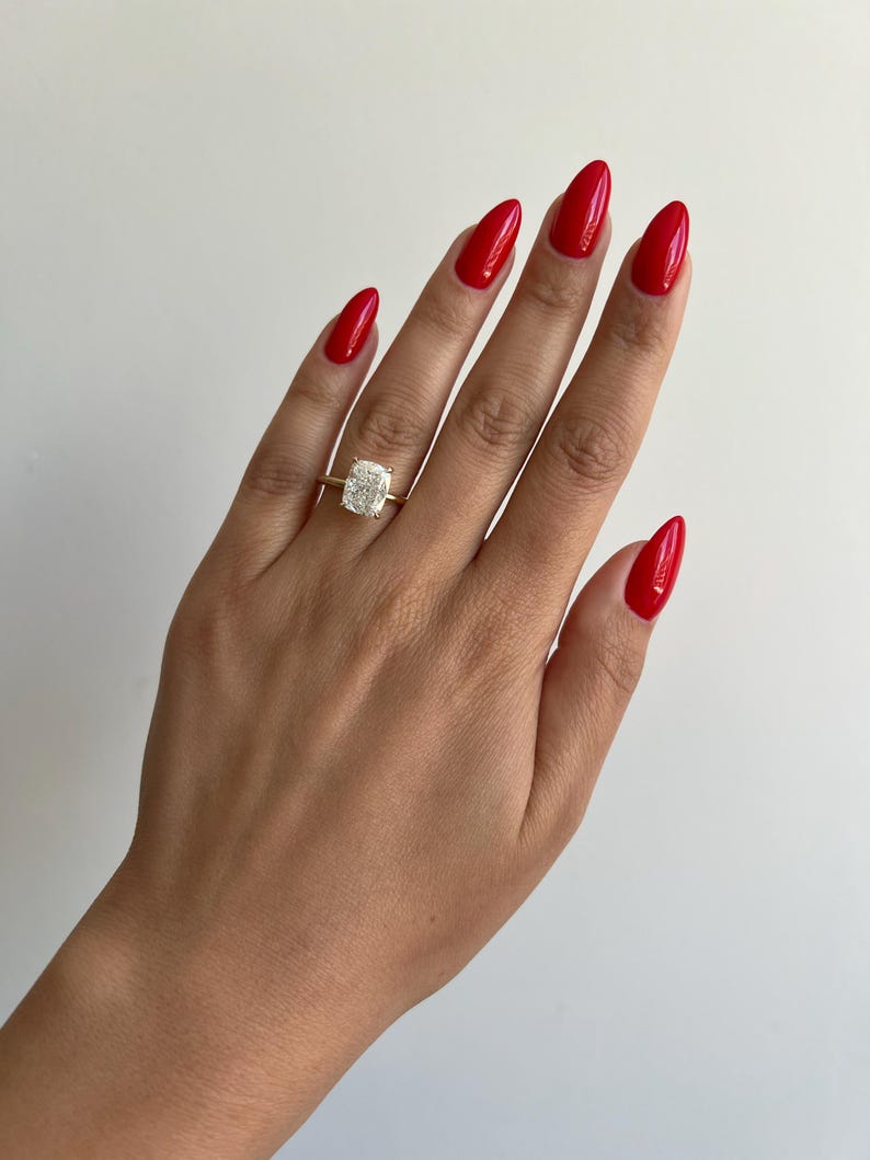 3 Carat Elongated Cushion Cut Lab Grown Diamond Solitaire Engagement Ring / IGI Certified E-VVS2 / 14k Yellow Gold image 1
