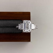 3 Carat E Color VS1 Clarity IGI CERTIFIED Emerald Cut Lab Grown Diamond Engagement Ring 14k White Gold Ring, Side Baguettes Diamonds image 1