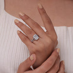 Load image into Gallery viewer, Lab grown radiant cut diamond halo engagement ring with split shank band in 18k gold.