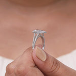 Load image into Gallery viewer, Lab grown pear shaped diamond halo engagement ring with split shank band in 18k white gold
