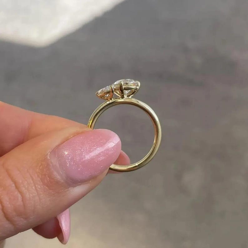 Pear Cut Moissanite Diamond Toi Et Moi Ring | Solid Gold Anniversary Ring image 5