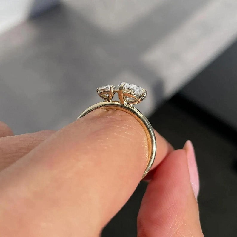 Pear Cut Moissanite Diamond Toi Et Moi Ring | Solid Gold Anniversary Ring image 4