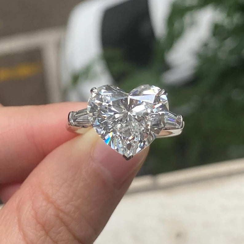 2 CT Heart Cut Lab Grown Diamond Engagement Ring – Sterling Silver Three Stone Ring image 2