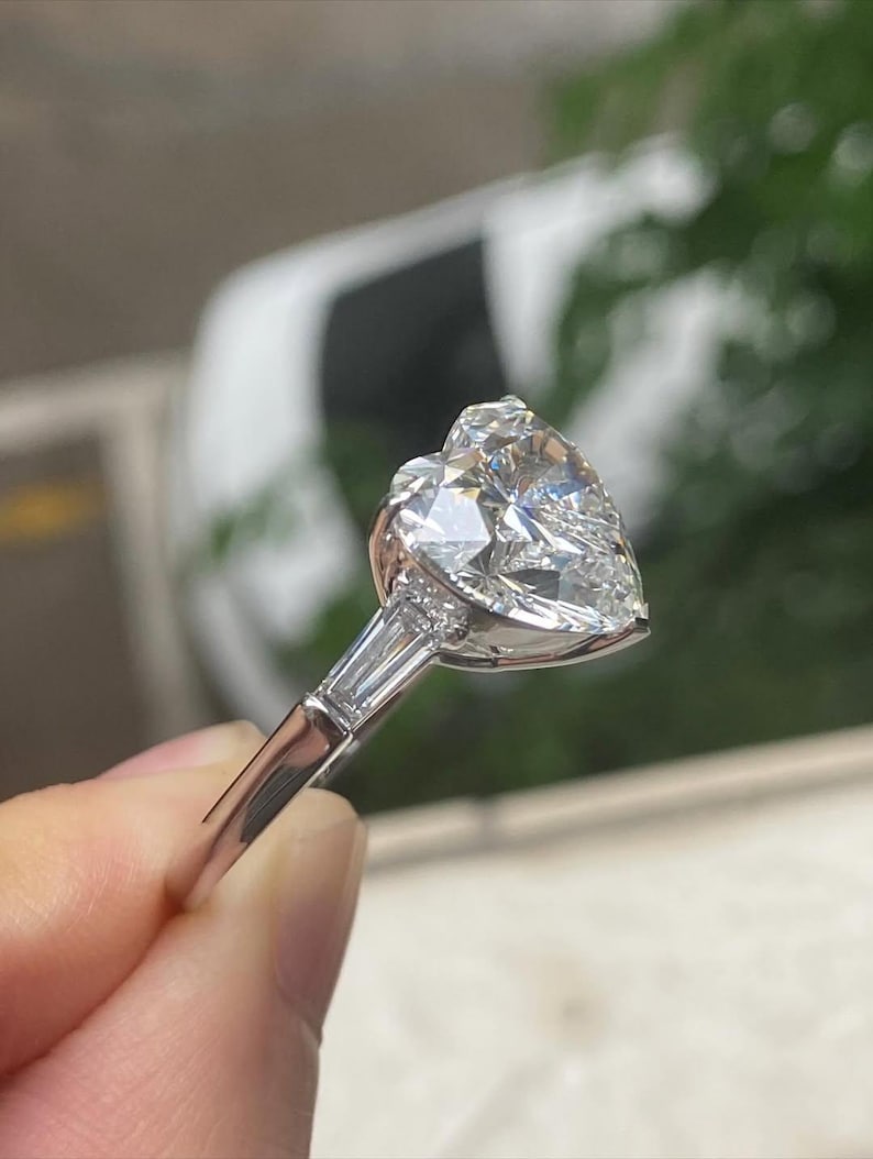 2 CT Heart Cut Lab Grown Diamond Engagement Ring – Sterling Silver Three Stone Ring image 6