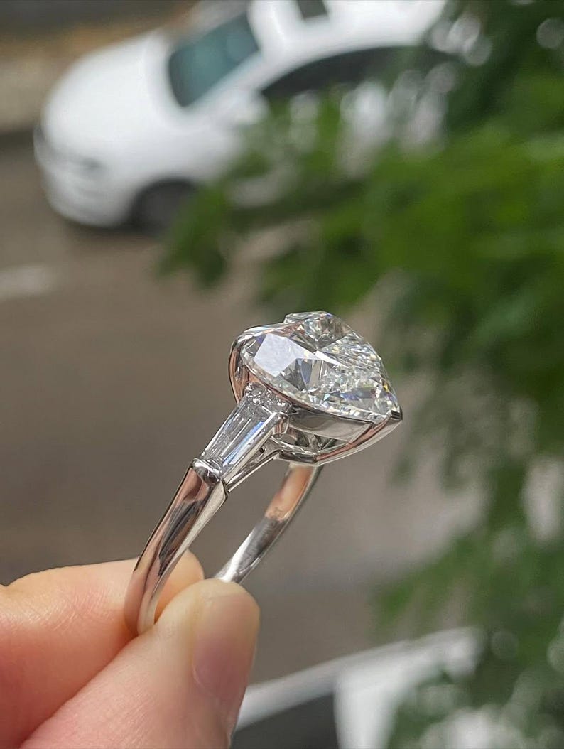 2 CT Heart Cut Lab Grown Diamond Engagement Ring – Sterling Silver Three Stone Ring image 4