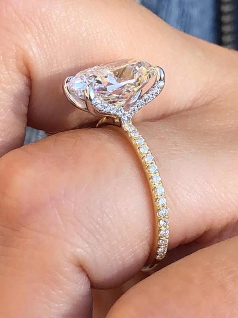 3.5 CT E Color VVS2 Clarity IGI Certified Cushion Cut Lab Grown Diamond Engagement Ring 14K Solid Gold Ring Unique Solitare Wedding Ring image 5