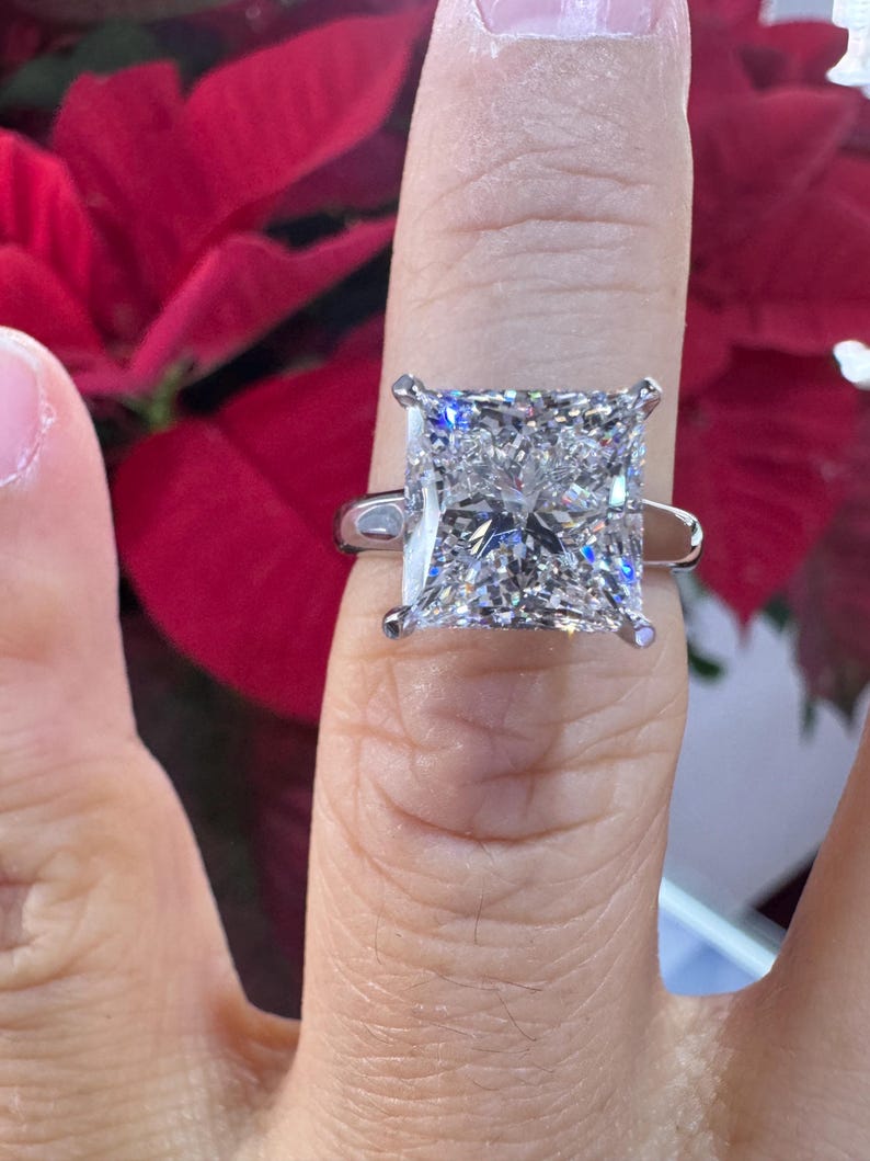 Princess Cut Diamond Engagement Ring, 5 CT Princess Cut Diamond Ring IGI Certified, 14K Yellow Gold Princess Cut Engagement Ring image 6