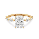 Load image into Gallery viewer, Yellow gold ring featuring lab grown radiant cut diamond with marquise side stone.
