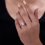 Load image into Gallery viewer, Lab grown radiant cut diamond engagement ring set in claw prong with marquise side stone created in 10k gold.