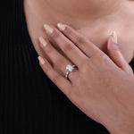 Load image into Gallery viewer, Lab grown radiant cut diamond engagement ring set in claw prong with marquise side stone created in 14k gold.